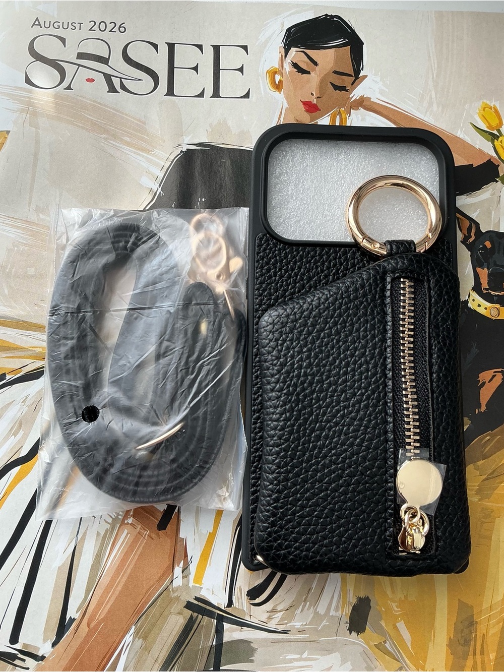 iPhone 17 Pro Black Pouch Case with Strap